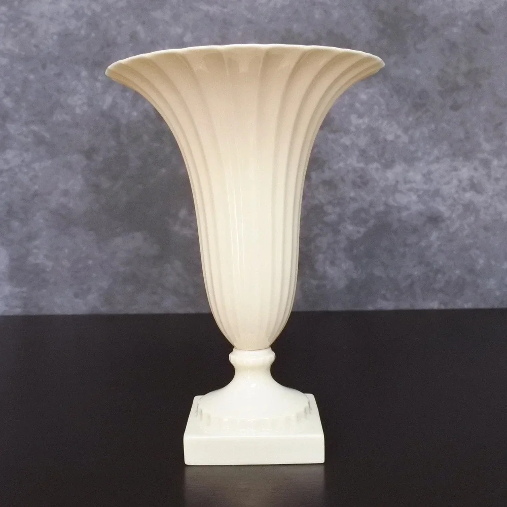 Vintage Lenox Neoclassical Ivory Fluted Pedestal Vase Pair Green Mark